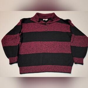 Vintage Ricki button-mock Neck Knit Stripe sweater Size Medium Large Cottagecore